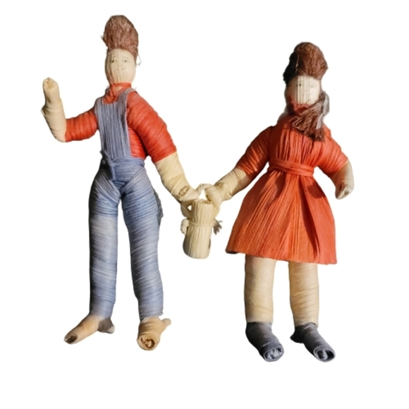 CORN HUSK Vintage handmade corn husk group family 5. hand crafted - Picture 13 of 15